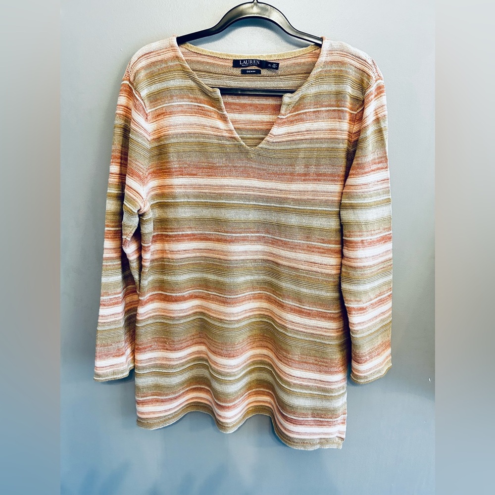 Lauren Ralph Lauren Linen/cotton Blend Striped tunic Sweater size XL